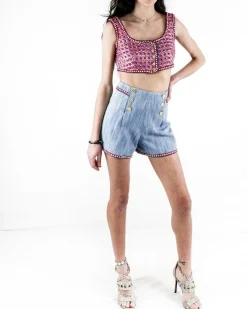 La Piscine Paris Crop top en tweed bleu et Edward Achour*Femme Tops