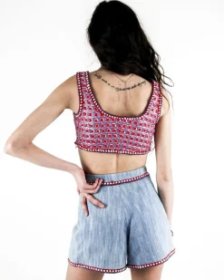 La Piscine Paris Crop top en tweed bleu et Edward Achour*Femme Tops