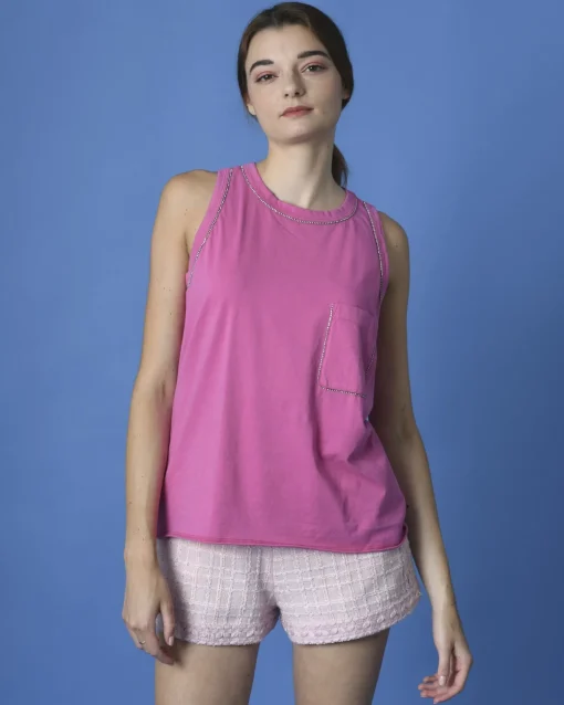 La Piscine Paris Débardeur sans manches à strass Nude*Femme T-Shirts