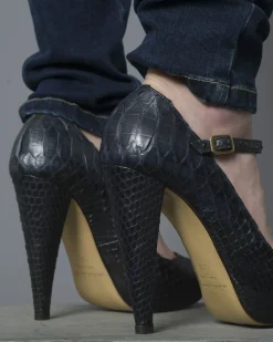 La Piscine Paris Escarpins à brides en cuir effet croco Michetti Daniele*Femme Chaussures