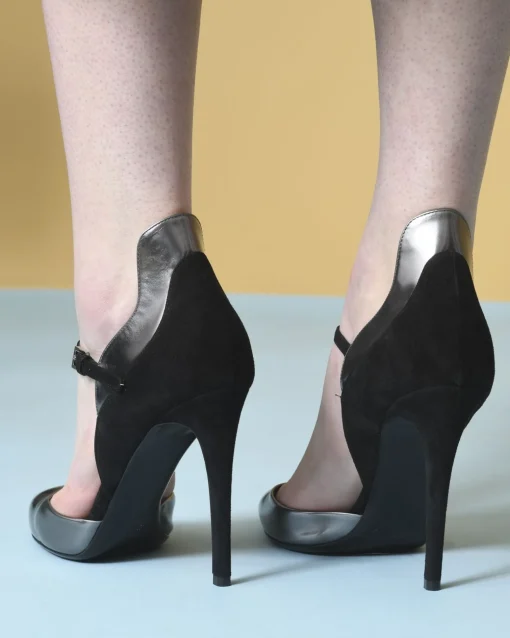 La Piscine Paris Escarpins en daim à empiècements en cuir lisse métallisé Ballin*Femme Chaussures