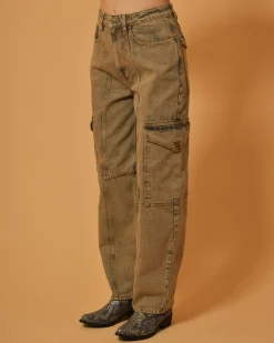 La Piscine Paris Jean cargo en coton beige Chloé Stora*Femme Bas Femme|Jeans
