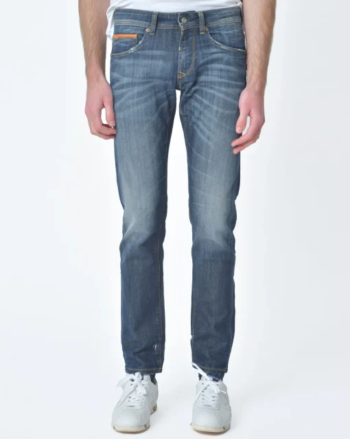 La Piscine Paris Jean denim délavé détail bordure de poche orange 3D*Homme Jeans