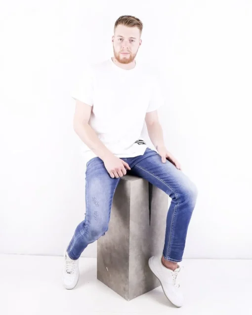La Piscine Paris Jean slim en coton délavé à déchirure 3D*Homme Jeans