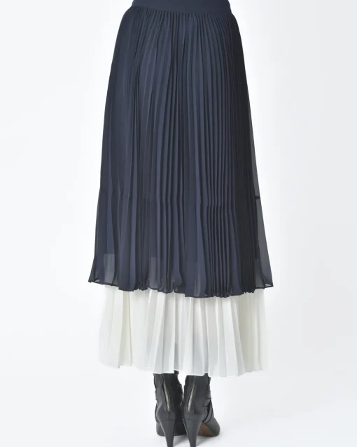 La Piscine Paris Jupe double plissé navy et blanc Edward Achour*Femme Jupes|Bas Femme