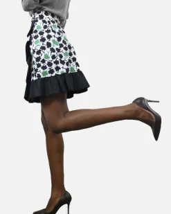 La Piscine Paris Jupe portefeuillecourte he à impriménature noir et vert à volant Emanuel Ungaro*Femme Jupes