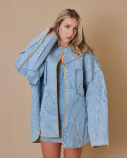 La Piscine Paris Manteau en jean clair à effet froissé plaqué The Attico*Femme Manteaux