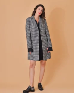 La Piscine Paris Manteau en laine à imprimé pied de poule Mouche*Femme Manteaux