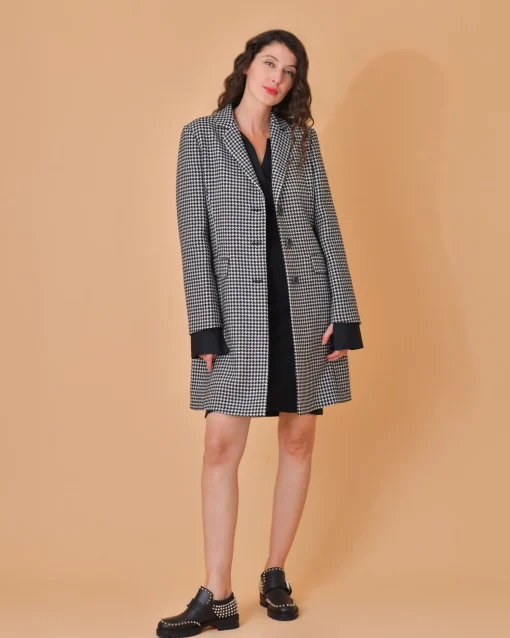 La Piscine Paris Manteau en laine à imprimé pied de poule Mouche*Femme Manteaux