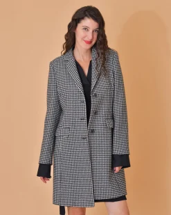 La Piscine Paris Manteau en laine à imprimé pied de poule Mouche*Femme Manteaux
