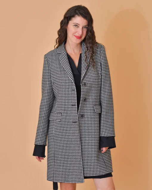 La Piscine Paris Manteau en laine à imprimé pied de poule Mouche*Femme Manteaux