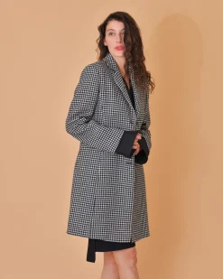 La Piscine Paris Manteau en laine à imprimé pied de poule Mouche*Femme Manteaux