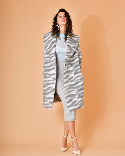 La Piscine Paris Manteau en laine et alpaga à imprimé animalier Peserico*Femme Manteaux