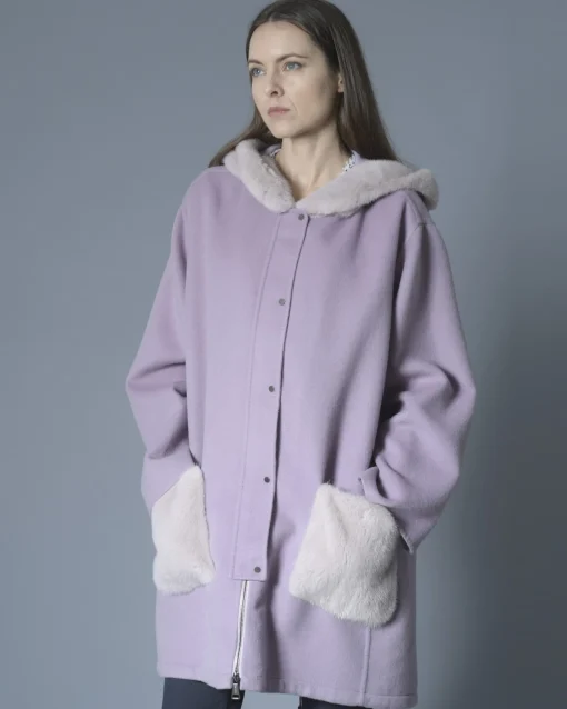 La Piscine Paris Manteau en laine et cachemire à empiècements en fourrure Manzoni 24*Femme Manteaux