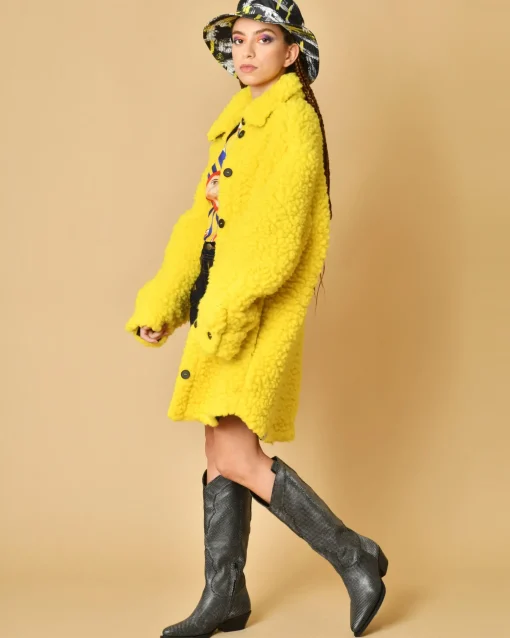 La Piscine Paris Manteau en laine et coton bouclé T-Coat*Femme Manteaux