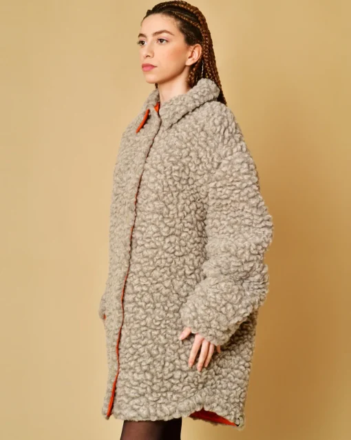 La Piscine Paris Manteau en laine et coton bouclé T-Coat*Femme Manteaux