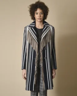 La Piscine Paris Manteau en laine mélangé à rayures et franges en daim Mouche*Femme Manteaux