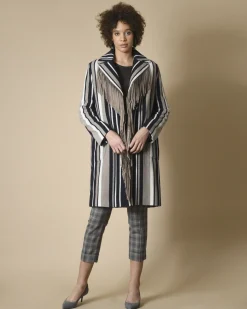 La Piscine Paris Manteau en laine mélangé à rayures et franges en daim Mouche*Femme Manteaux