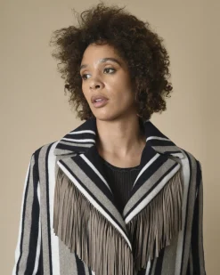 La Piscine Paris Manteau en laine mélangé à rayures et franges en daim Mouche*Femme Manteaux