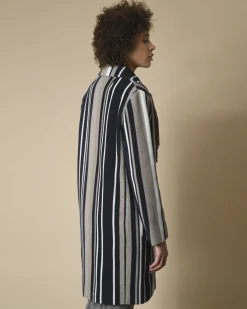 La Piscine Paris Manteau en laine mélangé à rayures et franges en daim Mouche*Femme Manteaux