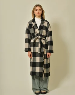 La Piscine Paris Manteau en laine mélangée à carreaux et franges Diega*Femme Manteaux