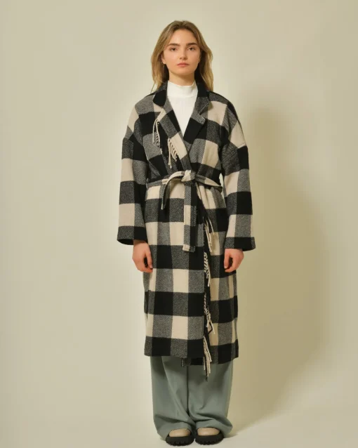 La Piscine Paris Manteau en laine mélangée à carreaux et franges Diega*Femme Manteaux