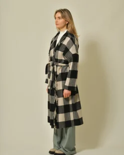 La Piscine Paris Manteau en laine mélangée à carreaux et franges Diega*Femme Manteaux