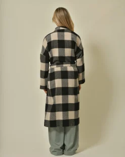 La Piscine Paris Manteau en laine mélangée à carreaux et franges Diega*Femme Manteaux