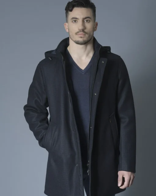 La Piscine Paris Manteau en laine mélangée à capuche amovible Palto*Homme Manteaux