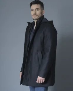 La Piscine Paris Manteau en laine mélangée à capuche amovible Palto*Homme Manteaux