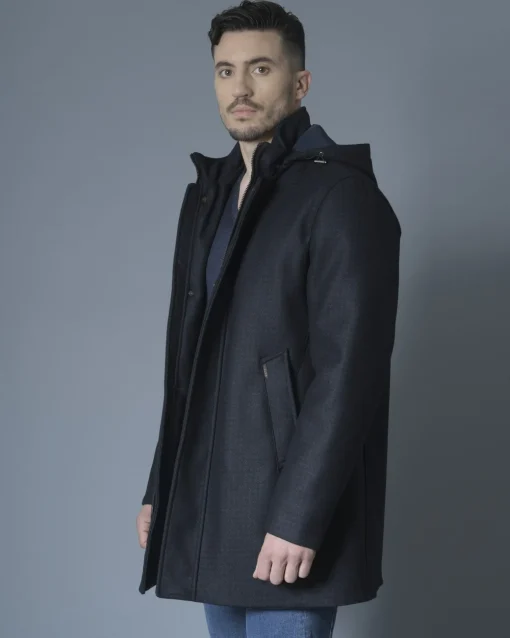 La Piscine Paris Manteau en laine mélangée à capuche amovible Palto*Homme Manteaux