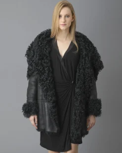 La Piscine Paris Manteau en peau lainée à col châle oversize Plein Sud*Femme Manteaux