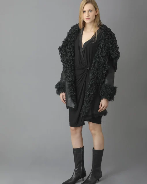 La Piscine Paris Manteau en peau lainée à col châle oversize Plein Sud*Femme Manteaux