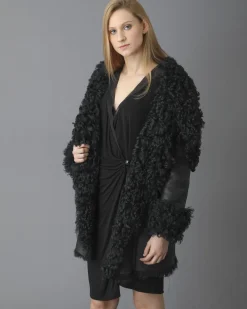La Piscine Paris Manteau en peau lainée à col châle oversize Plein Sud*Femme Manteaux