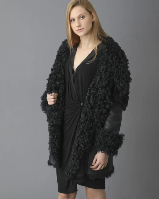 La Piscine Paris Manteau en peau lainée à col châle oversize Plein Sud*Femme Manteaux