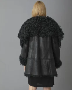 La Piscine Paris Manteau en peau lainée à col châle oversize Plein Sud*Femme Manteaux