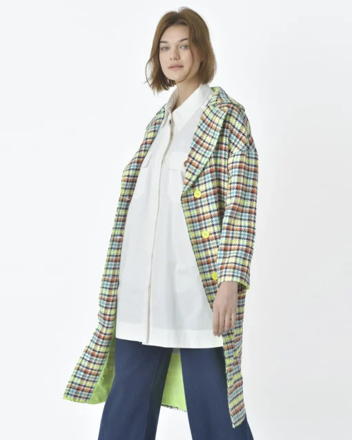 La Piscine Paris Manteau pied de poule jaune fluo et Mouche*Femme Manteaux