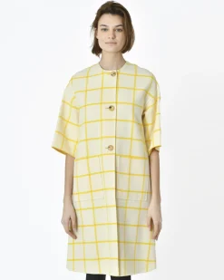 La Piscine Paris Manteau réversible blanc jauni à carreaux jaunes Sorelle Secli*Femme Manteaux