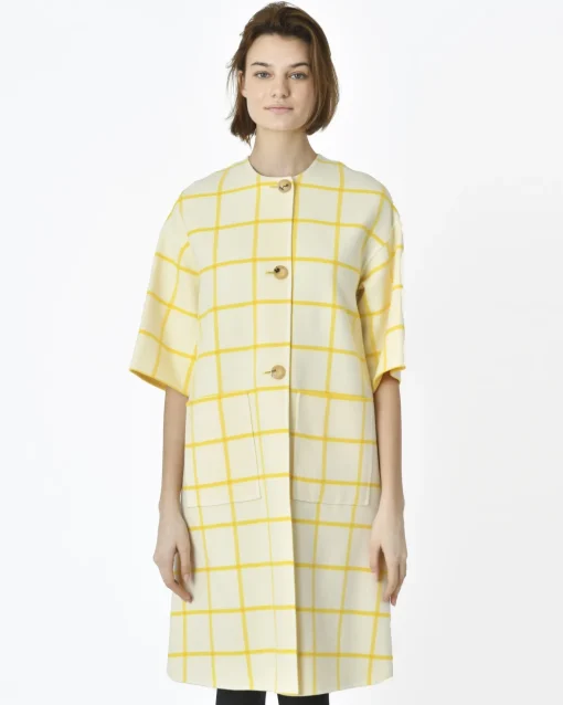 La Piscine Paris Manteau réversible blanc jauni à carreaux jaunes Sorelle Secli*Femme Manteaux