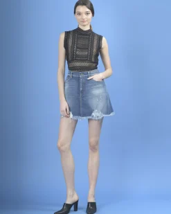 La Piscine Paris Mini jupe en jean destroy True NYC*Femme Jupes|Bas Femme