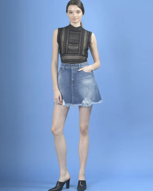 La Piscine Paris Mini jupe en jean destroy True NYC*Femme Jupes|Bas Femme