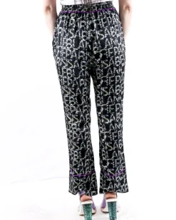 La Piscine Paris Pantalon façon pyjama en satin à motifs logo fleuri Isabelle Blanche*Femme Pantalons