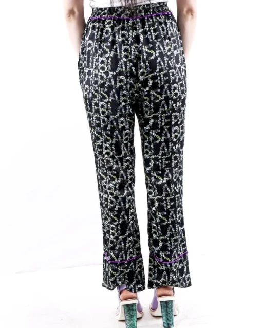 La Piscine Paris Pantalon façon pyjama en satin à motifs logo fleuri Isabelle Blanche*Femme Pantalons