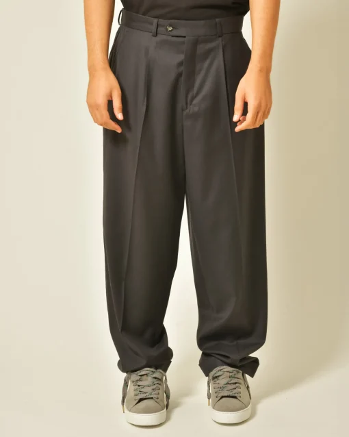 La Piscine Paris Pantalon large en laine à pinces marine Editions M.R*Homme Pantalons