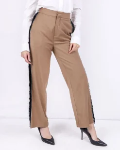 La Piscine Paris Pantalon palazzo camel à galons fantaisies Isabelle Blanche*Femme Pantalons