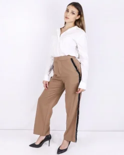 La Piscine Paris Pantalon palazzo camel à galons fantaisies Isabelle Blanche*Femme Pantalons