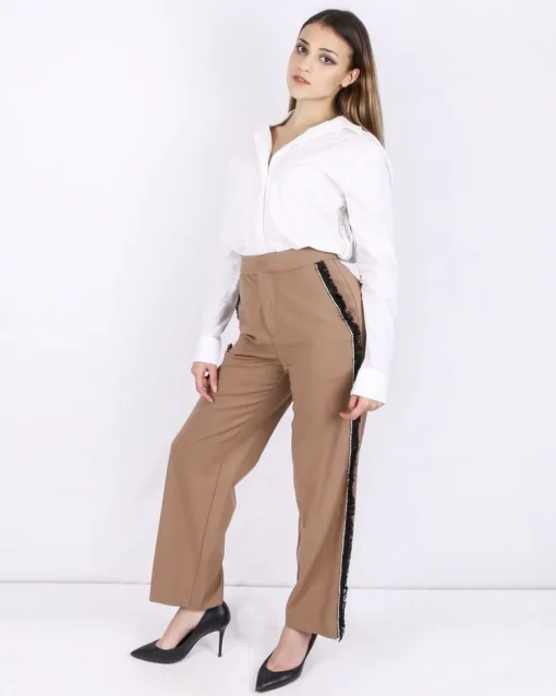 La Piscine Paris Pantalon palazzo camel à galons fantaisies Isabelle Blanche*Femme Pantalons