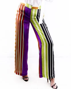 La Piscine Paris Pantalon palazzo en satin rayé vert Collectors Club*Femme Pantalons