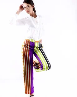 La Piscine Paris Pantalon palazzo en satin rayé vert Collectors Club*Femme Pantalons