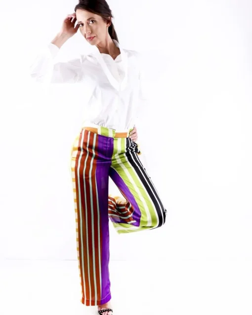 La Piscine Paris Pantalon palazzo en satin rayé vert Collectors Club*Femme Pantalons